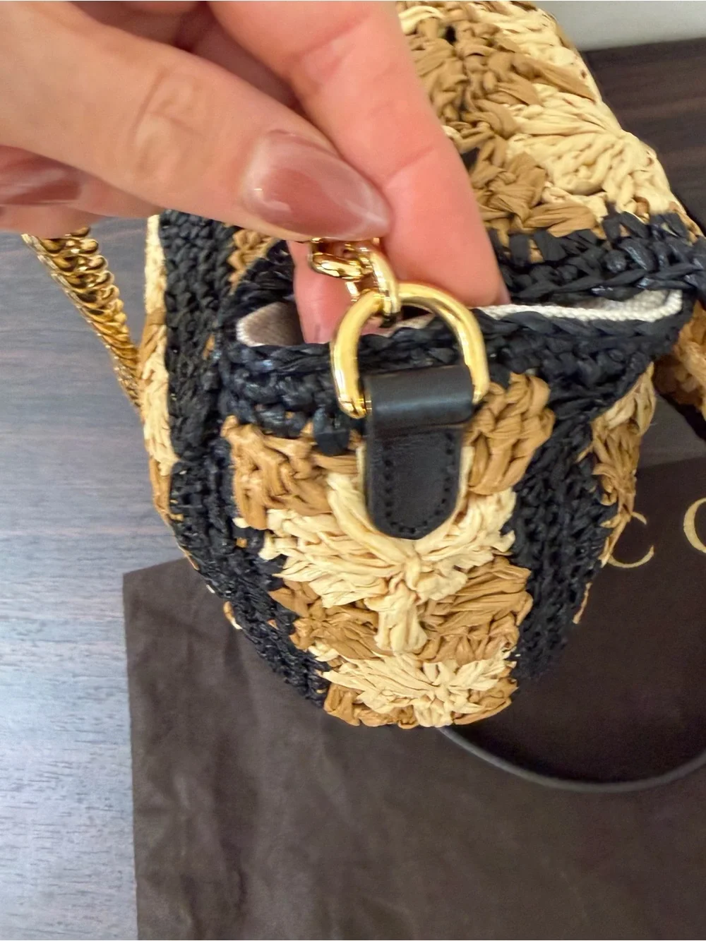 Gucci GG Marmont Raffia Daisy Floral Mini Shoulder Bag Crossbody Beige Black - Picture 16 of 16